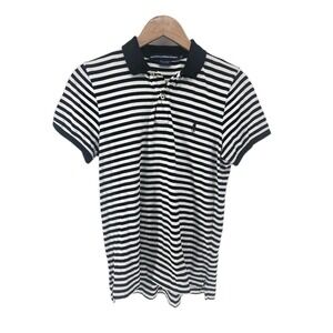 Polo Ralph Lauren Polo Shirt Mens Large Black Striped Preppy Short Sleeve Cotton